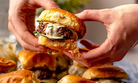 Ground Lamb Sliders with Feta Sauce