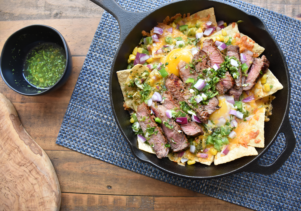 Steak and Egg Breakfast Nachos with Cilantro Lime Salsa