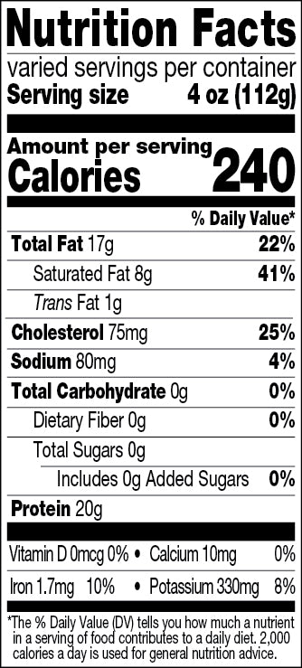  Nutritional Info for Semi Boneless Leg